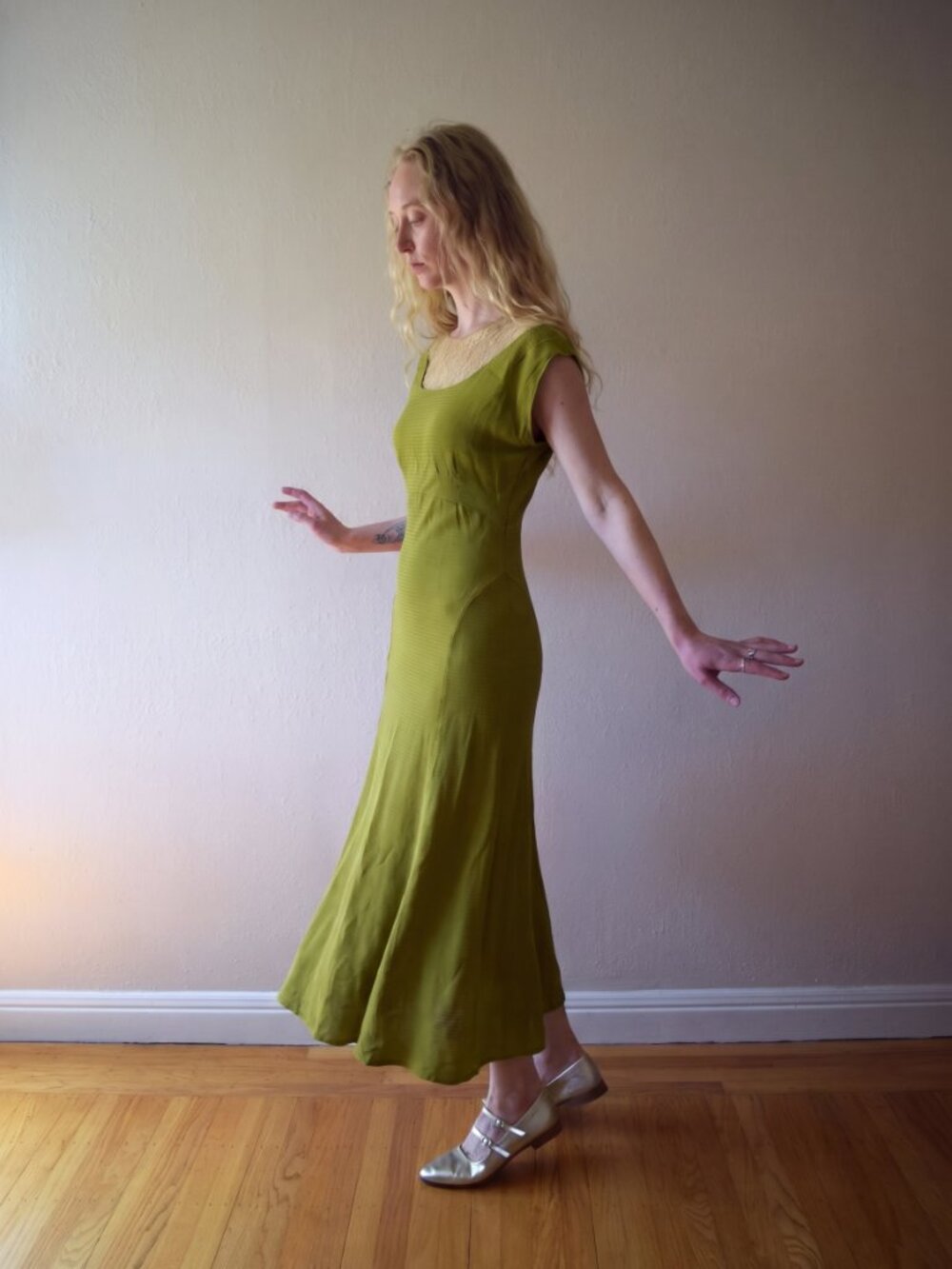1930s Green and Khaki Dress